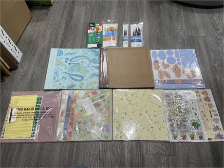 LOT OF PAINT, PAINTBRUSHES & SCRAPBOOKING MATERIALS