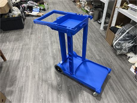 PLASTIC ROLLING SHOP CART - NO PINS TO HOLD HANDLE IN PLACE (39” tall)