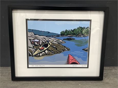 SIGNED NUMBERED FRAMED GARY NAY “ON THE ROCKS” PRINT (15”x12”)