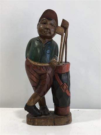 WOOD CARVED GOLF PLAYER 16X7