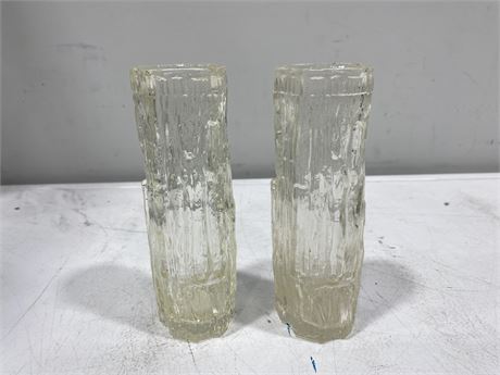 2 MCM WHITEFRIARS GLASS TREE TRUNK VASES (7” tall)