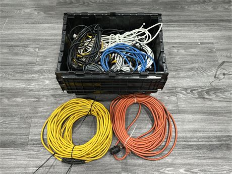 LOT OF ASSORTED CABLES & EXTENSION CORDS