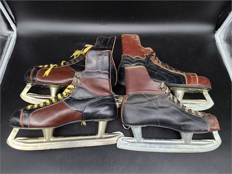 2 PAIRS OF VINTAGE ICE SKATES (1 pair is Bauer -size 9)