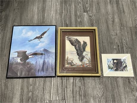 WINDOW BOX ETCHED EAGLE PICTURE, EAGLE PICTURE & SIGNED EAGLE PRINT
