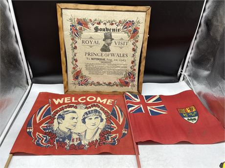2 ANTIQUE BRITISH FLAGS & 1923 ITINERARY