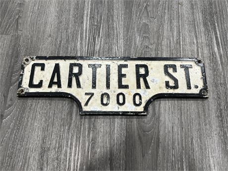 ANTIQUE CAST METAL CARTIER STREET SIGN (18”x6”)
