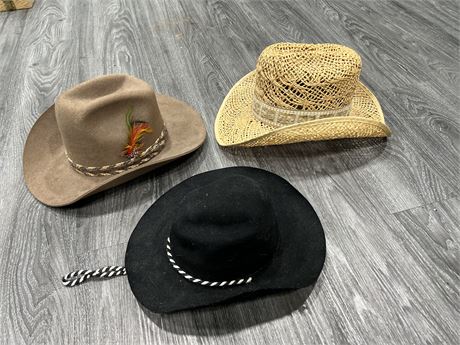 3 COWBOY HATS - BRAND NAMES & SPECS IN PHOTOS