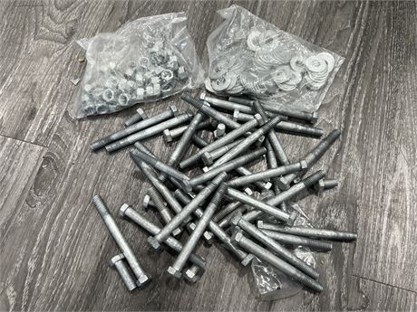 LOT OF BOLTS, NUTS, WASHERS - MISC SIZES