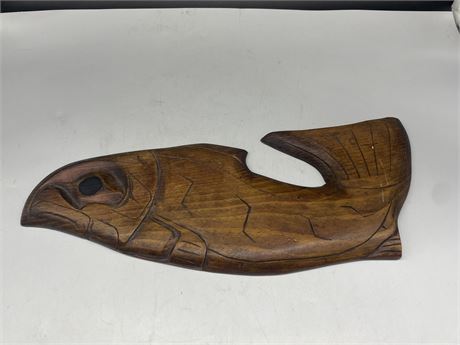 SIGNED & CARVED LARGE SALMON - 18”x7”