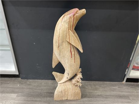 LARGE VINTAGE WOOD CARVED DOLPHIN - 40” TALL