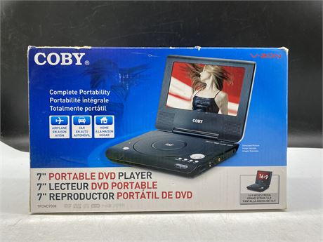 COBY 7” PORTABLE DVD PLAYER IN BOX