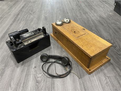 VINTAGE CRANK PHONE (Parts inside) AND DICTOPHONE MACHINE