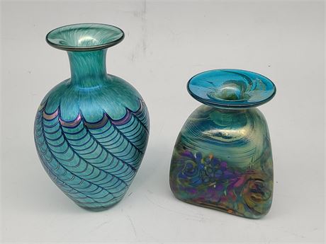 2 ART GLASS PIECES (6" & 4" tall)