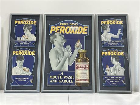 VERY RARE VINTAGE FRAMED CARDBOARD PEROXIDE ADVERTISEMENT (MIDDLE AD 42”x27”)