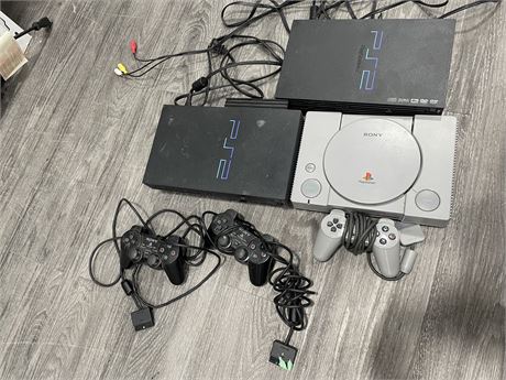 2 PS2’S WITH CONTROLLERS & PLAYSTATION ONE WITH CONTROLLER (UNTESTED)