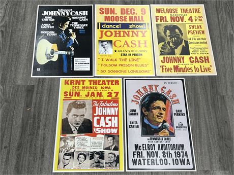 5 JOHNNY CASH MUSIC / CONCERT POSTERS (12”x18”)