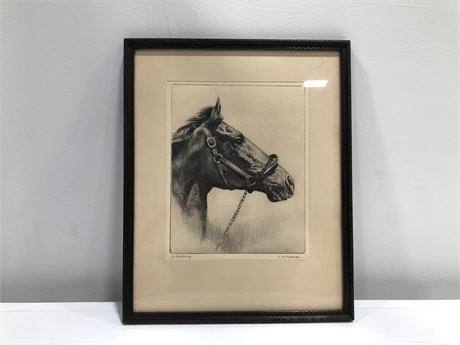 WHIRLAWAY HORSE ETCHING BY RH PALENSE (SIGNED) TRIPLE CROWN WINNER 1941