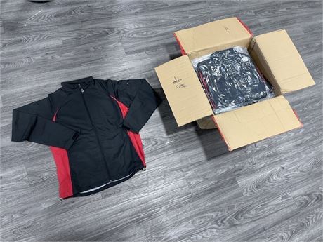 20 NEW FIRST STAR APPAREL BLACK/RED ATHLETIC JACKETS (SIZE SMALL)