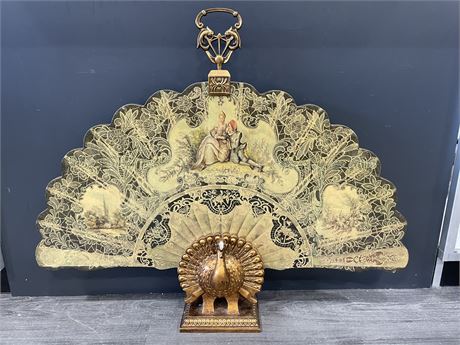 PEACOCK FIREPLACE COVER - WOODEN ORNATE 37”x30”
