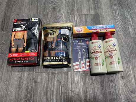 LOT OF MENS PERSONAL CARE INCLUDING BOXERS, OLD SPICE, ETC