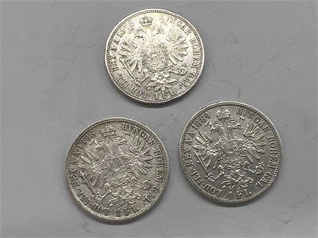 3 LATE 1800s SILVER HUNGARIAN COINS