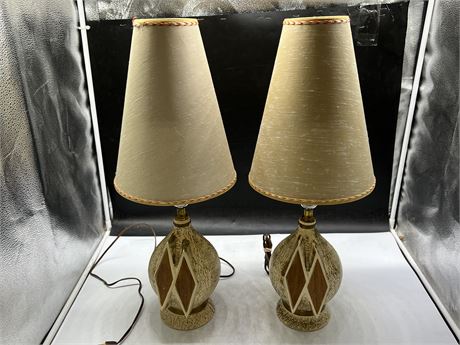 2 MID CENTURY LAMPS W/ORIGINAL SHADES (24” tall)