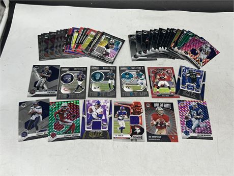 58 MISC NFL CARDS - INCLUDES SUPERSTARS, ROOKIES, JERSEY CARDS, ETC