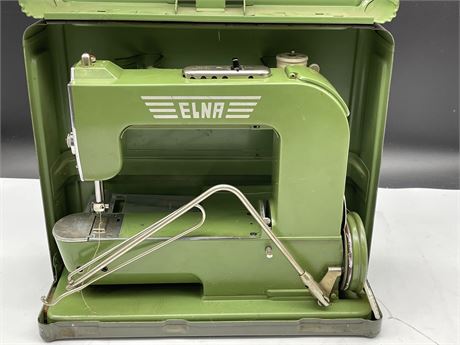 RARE VINTAGE SWISS ELNA GRASSHOPPER SEWING MACHINE - WORKING (13”X12”)