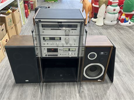 VINTAGE SANSUI STEREO W/ STAND & SPEAKERS - SPECS IN PHOTOS
