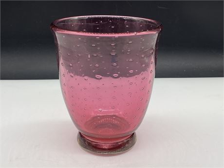 VINTAGE CRANBERRY GLASS VASE (7”X6”)