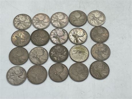 LOT OF 20 SILVER QUARTERS MOST 1948 + 1946, 1954, & 1967
