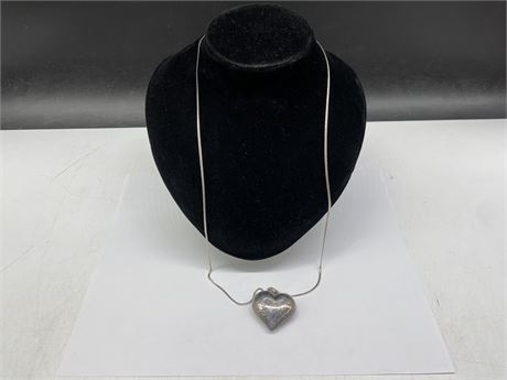 STERLING NECKLACE WITH LARGE HEART MEDALLION 30”