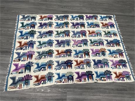 AZTEC/PERU DESIGN WOOL RUG/WALL HANGING - GREAT CONDITION 58”x80”
