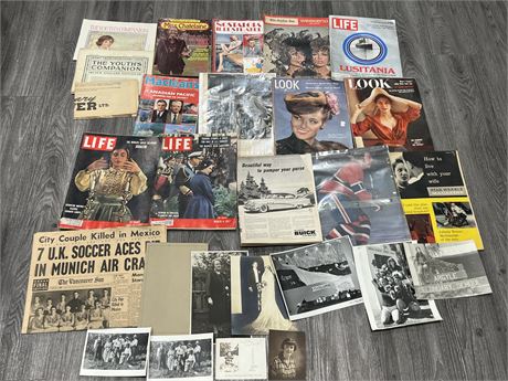 LOT OF VINTAGE PAPER ITEMS, MAGAZINES & PHOTOS
