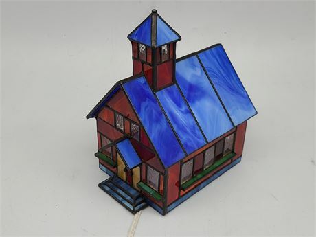 STAINED GLASS LIGHT UP CHURCH 7.5" TALL