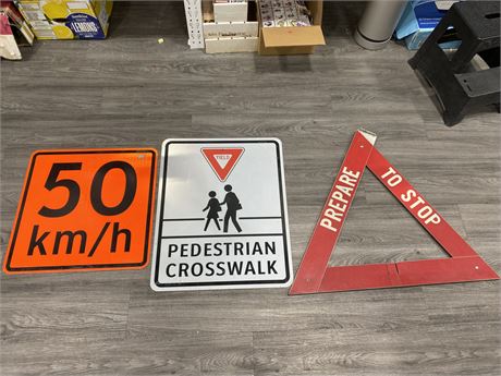 3 LARGE METAL STREET SIGNS - WHITE ONE IS 30” X 24”