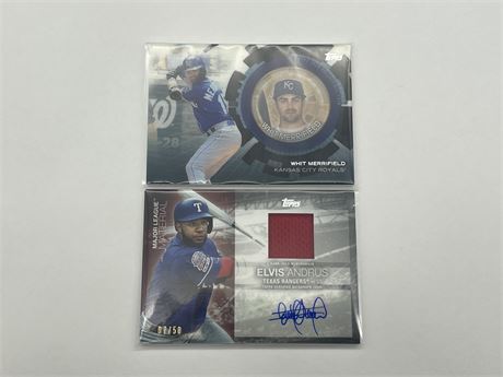 TOPPS WHIT MERRIFIELD # /199 COIN CARD + TOPPS ELVIS ANDRUS # /50 AUTO CARD