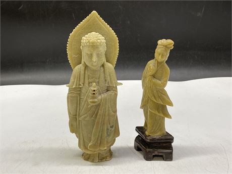2 CHINESE SOAPSTONE CARVINGS (TALLER ONE 7.5”)