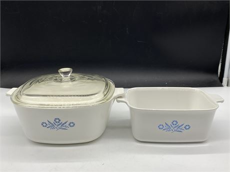 VINTAGE CORNING WARE LOT OF 2 - LOAF PAN (17”X14”X7”) + CASSEROLE DISH