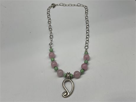 STERLING SILVER W/PINK & GREEN STONE BEADS