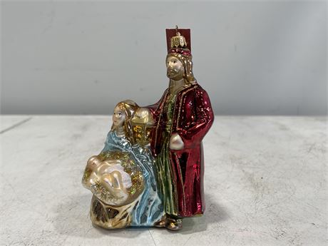 VINTAGE MARY + JOSEPH GLASS ORNAMENT - MADE IN POLAND - 6” TALL