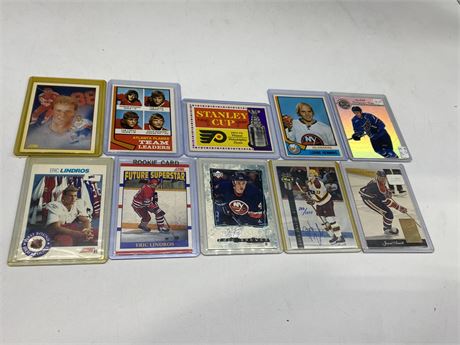 10 MISC NHL CARDS - INCLUDES VINTAGE & ROOKIE CARDS