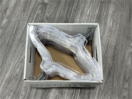 BOX OF 50 CLEAR CLOTHING HANGERS