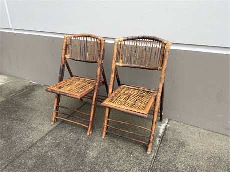 2 VINTAGE FOLDING BAMBOO CHAIRS - 3FT TALL
