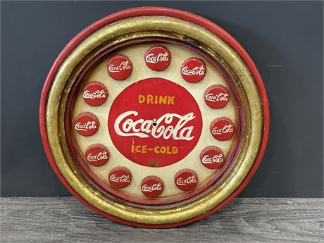 WOODEN COCA-COLA PIECE (USED TO BE A CLOCK - REPOP - 16” DIAMETER)