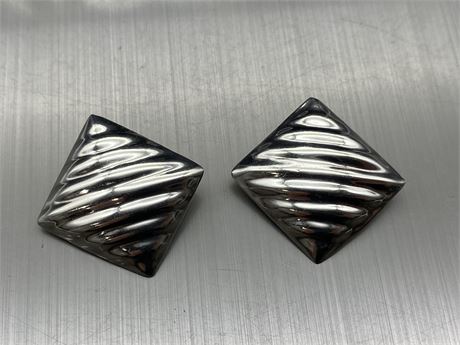 SQUARE MEXICAN STERLING SILVER CLIP ON EARRINGS
