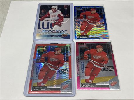 4 ANTHONY MANTHA CARDS INCLUDING YOUNG GUNS CANVAS