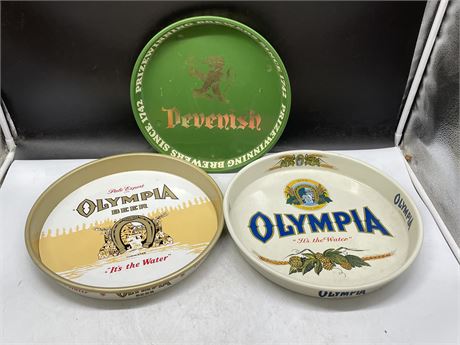 2 1970’S OLYMPIA BEER TRAYS & 1 UK BEER TRAY
