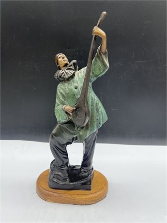 HEAVY METAL ART DECO STATUE ON WOOD STAND - 18” TALL