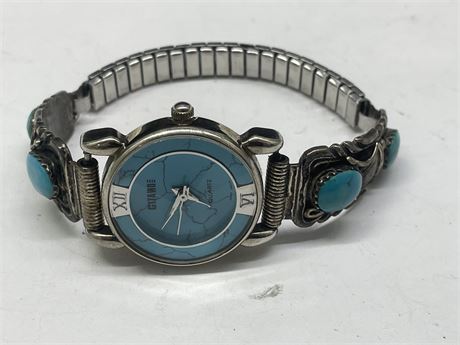 STERLING SILVER TURQUOISE BLUE FACE WATCH